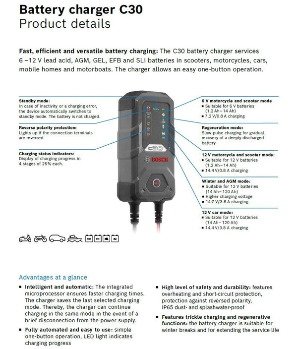 Bosch Battery Charger C30, 6 & 12V