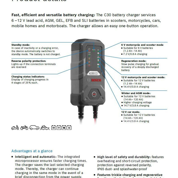 Bosch Battery Charger C30, 6 & 12V