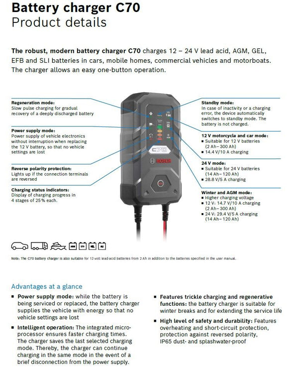 Bosch Battery Charger C70-B, 12 & 24V