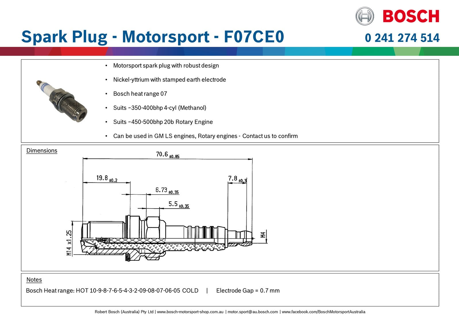 Bosch Spark Plug - Motorsport - F07CE0