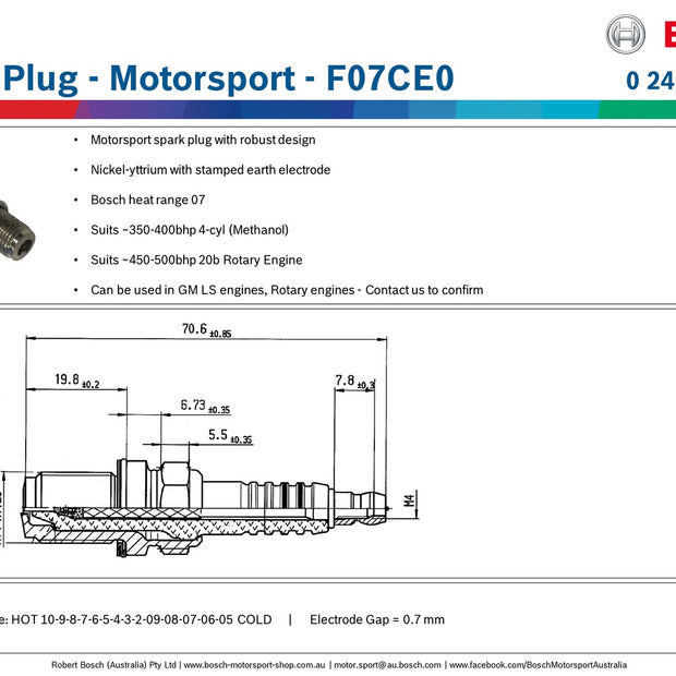 Bosch Spark Plug - Motorsport - F07CE0