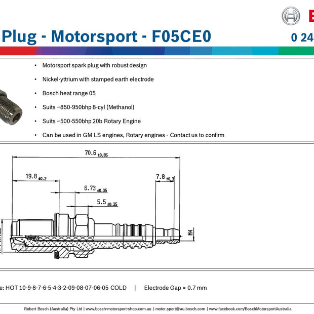 Bosch Spark Plug - Motorsport - F05CE0