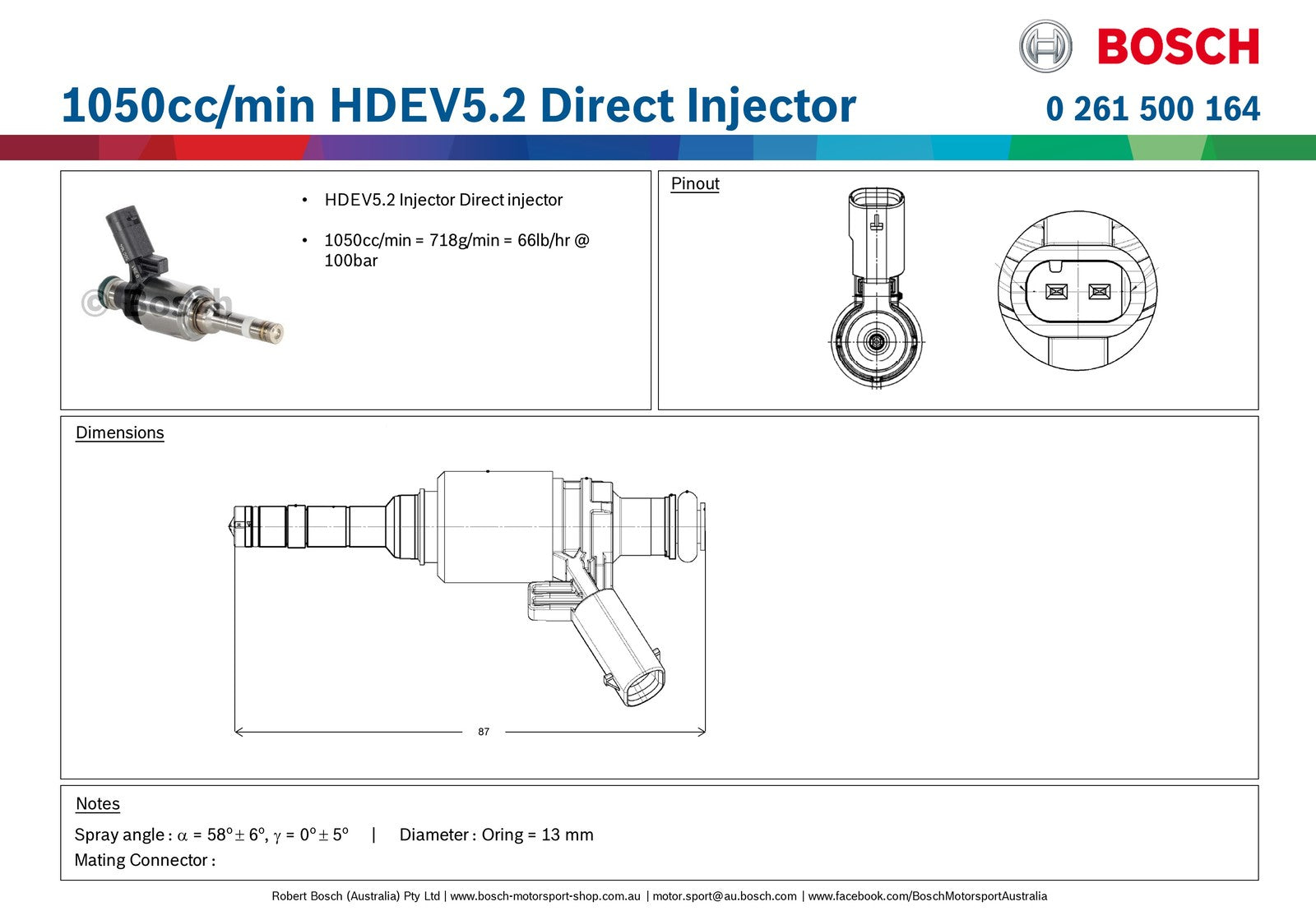 Bosch 1050cc/min HDEV5.2 Direct Injector
