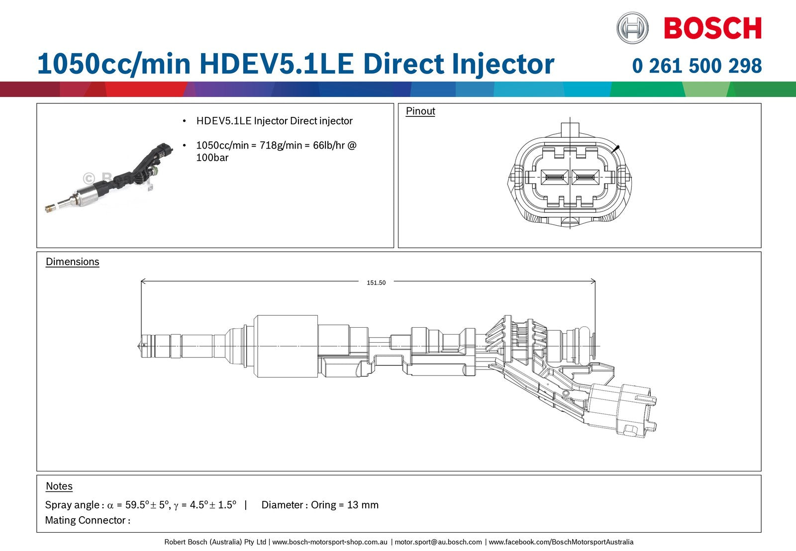 Bosch 1050cc/min HDEV5.1LE Direct Injector