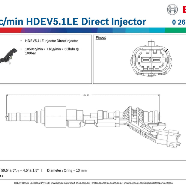 Bosch 1050cc/min HDEV5.1LE Direct Injector