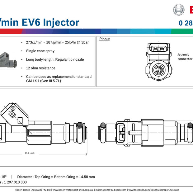 Bosch 274cc/min EV6 Injector