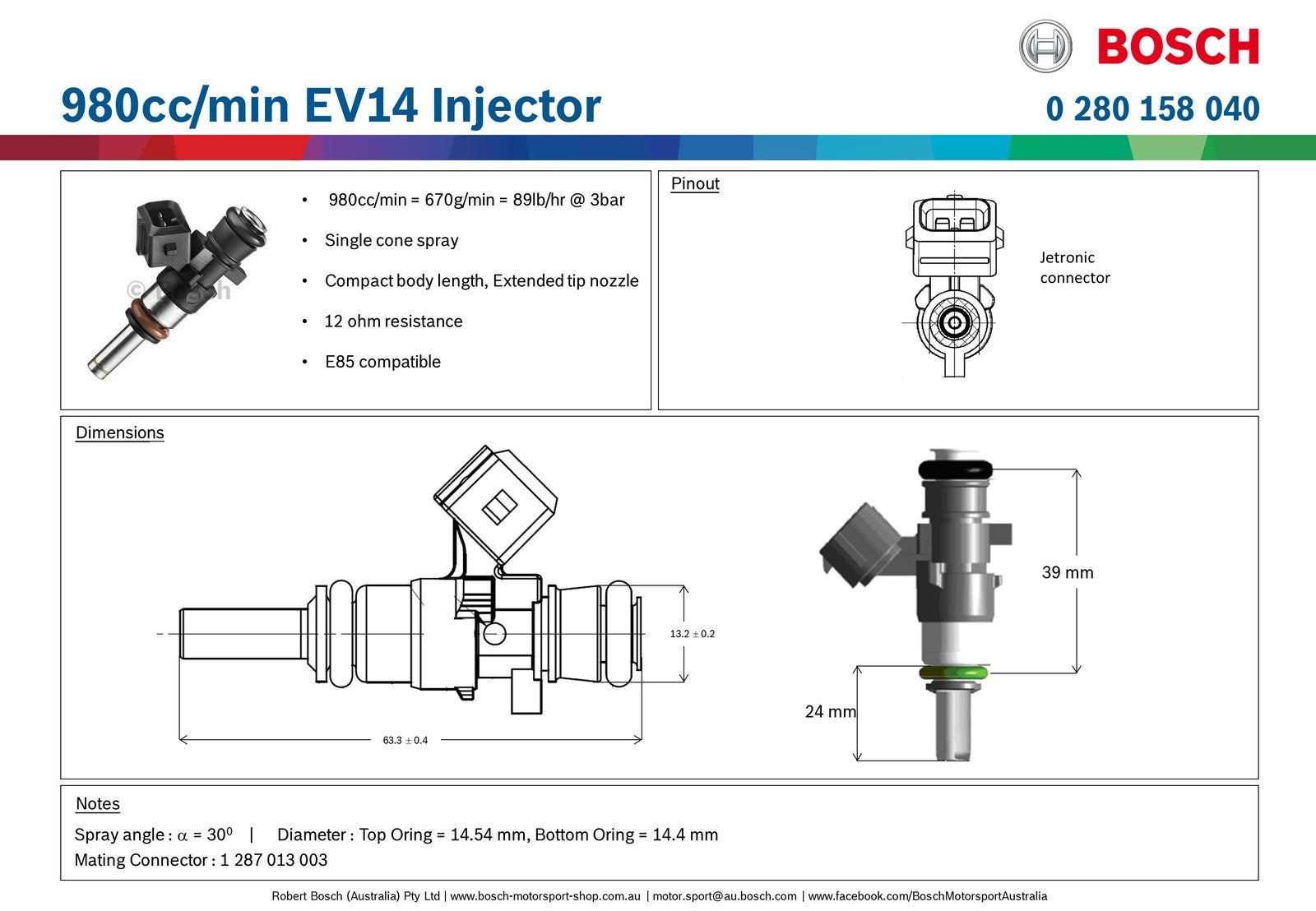 Bosch 980cc/min EV14 Injector