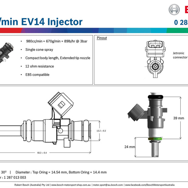 Bosch 980cc/min EV14 Injector