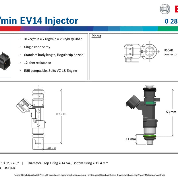 Bosch 312cc/min EV14 Injector
