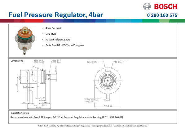 Bosch Fuel Pressure Regulator, 4bar