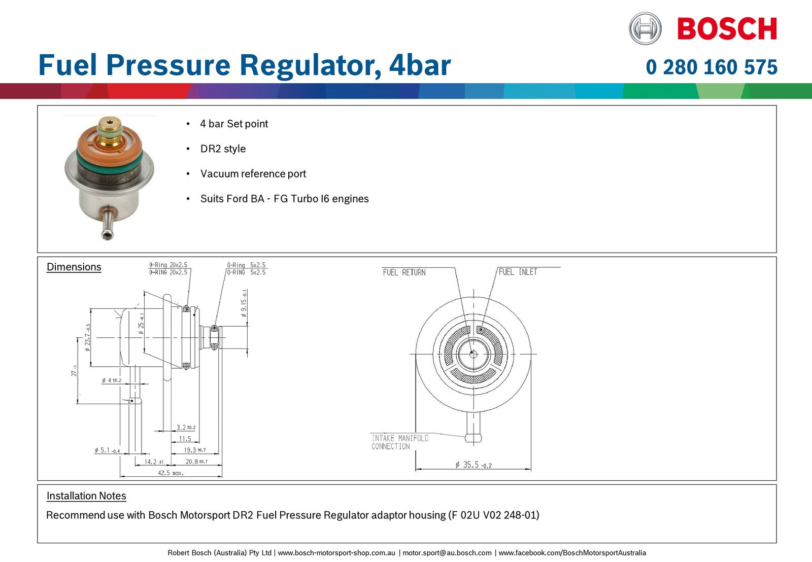Bosch Fuel Pressure Regulator, 4bar
