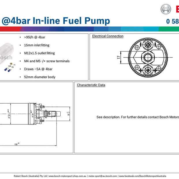 Bosch >95l/h @4bar In-line Fuel Pump