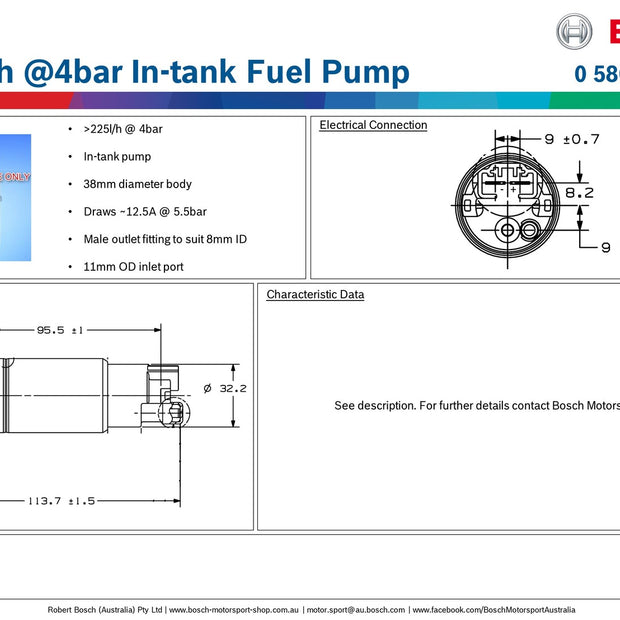 Bosch >225l/h @4bar In-tank Fuel Pump