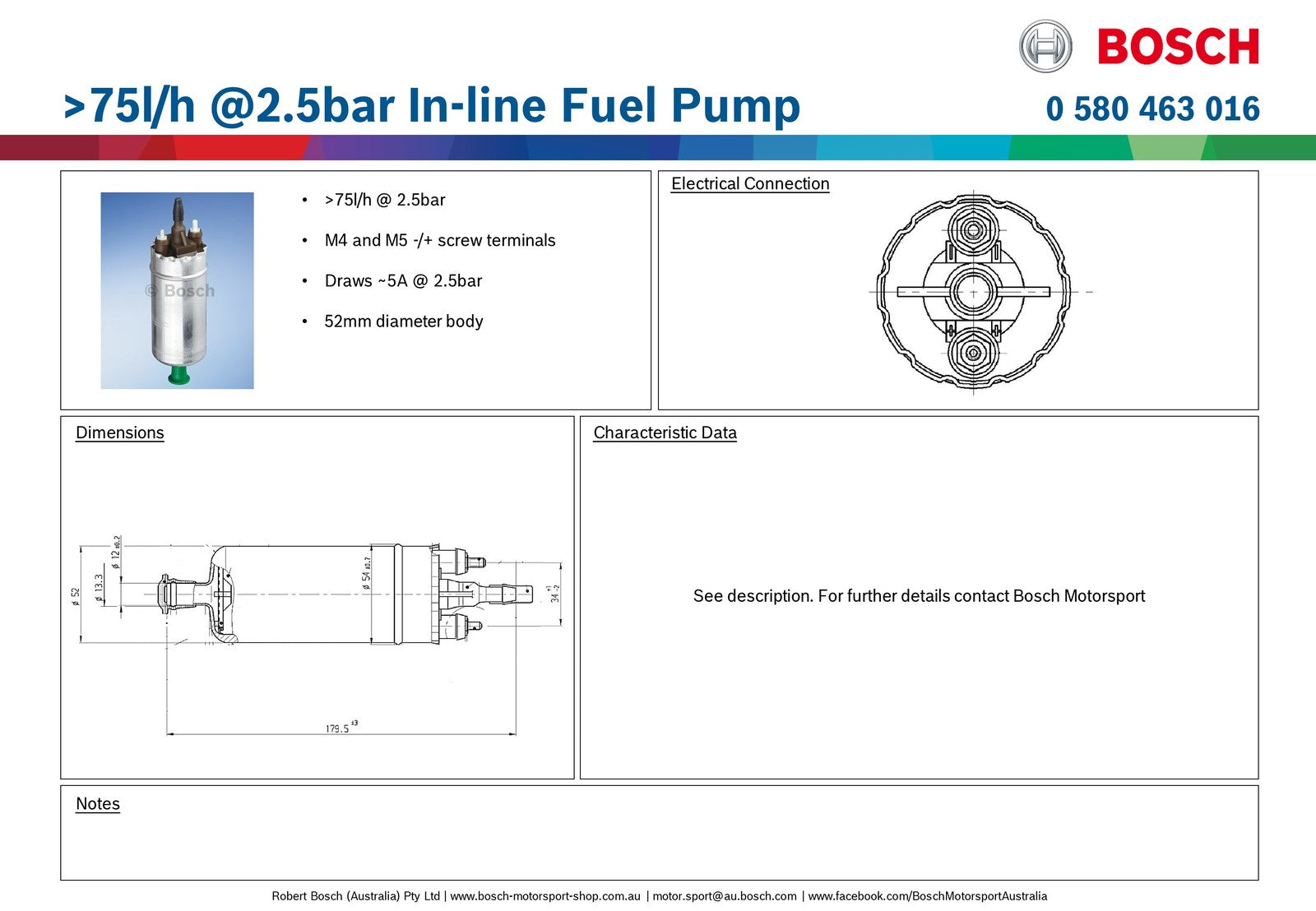 Bosch >75l/h @2.5bar In-line Fuel Pump