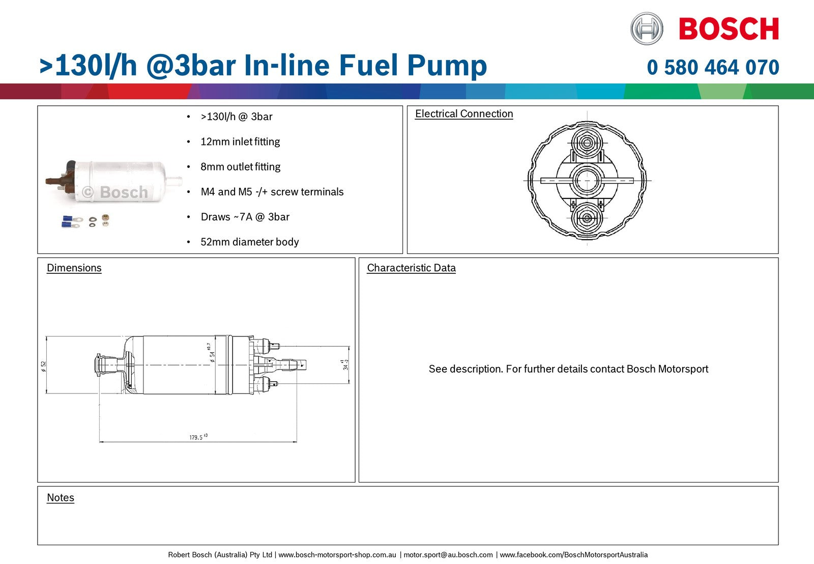 Bosch >130l/h @3bar In-line Fuel Pump