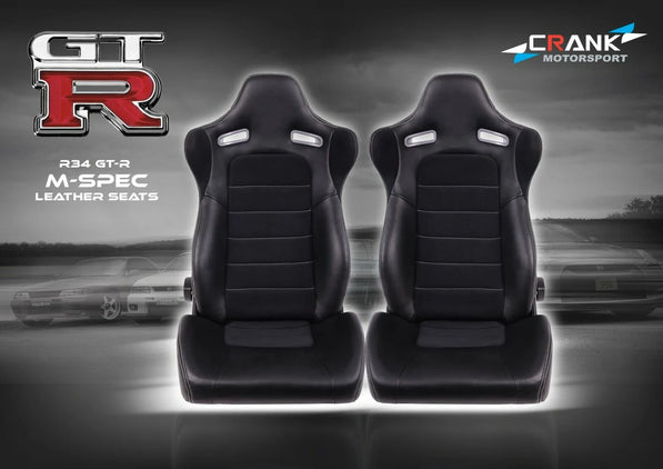 2x Crank Motorsport Nissan Skyline R34 GTR Mspec Leather Style Seats – ADR Approved