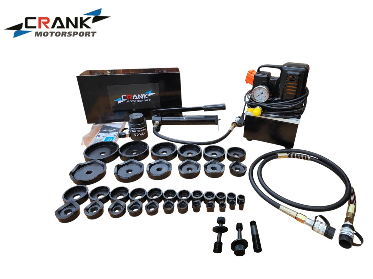 Crank Motorsport 36 Pcs Electric Hydraulic Hole Punch Kit – 16–114 mm Cut, 15T 240V Set
