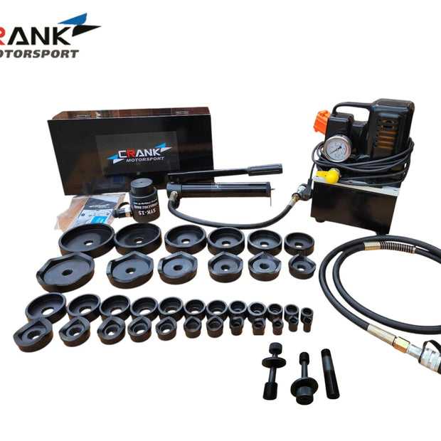 Crank Motorsport 36 Pcs Electric Hydraulic Hole Punch Kit – 16–114 mm Cut, 15T 240V Set