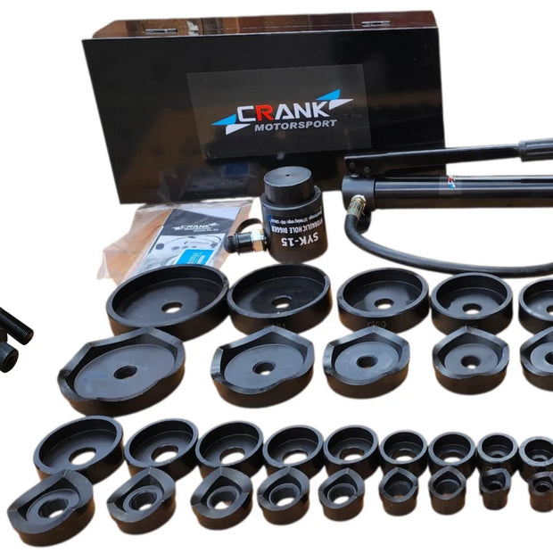 Crank Motorsport 36 Pcs Hydraulic Hole Punch Kit – 16–114 mm Cut, 15T Hand Pump Set