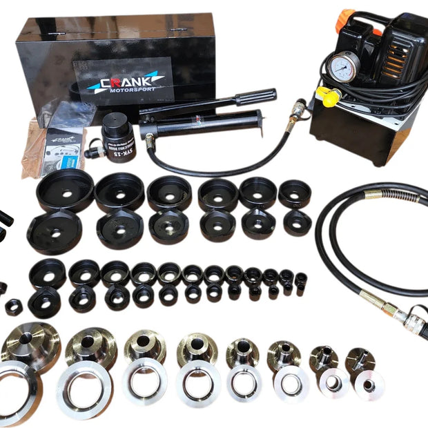 Crank Motorsport 52 Pcs Dimple Die + Electric Hydraulic Kit – 16–114 mm Cut, 1/2–2-1/2 in RADIUS