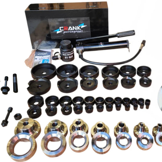 Crank Motorsport 56 Pcs Dimple Die + Hydraulic Hole Punch Set – 16 – 114 mm Cut, ½ – 4 in TAPER