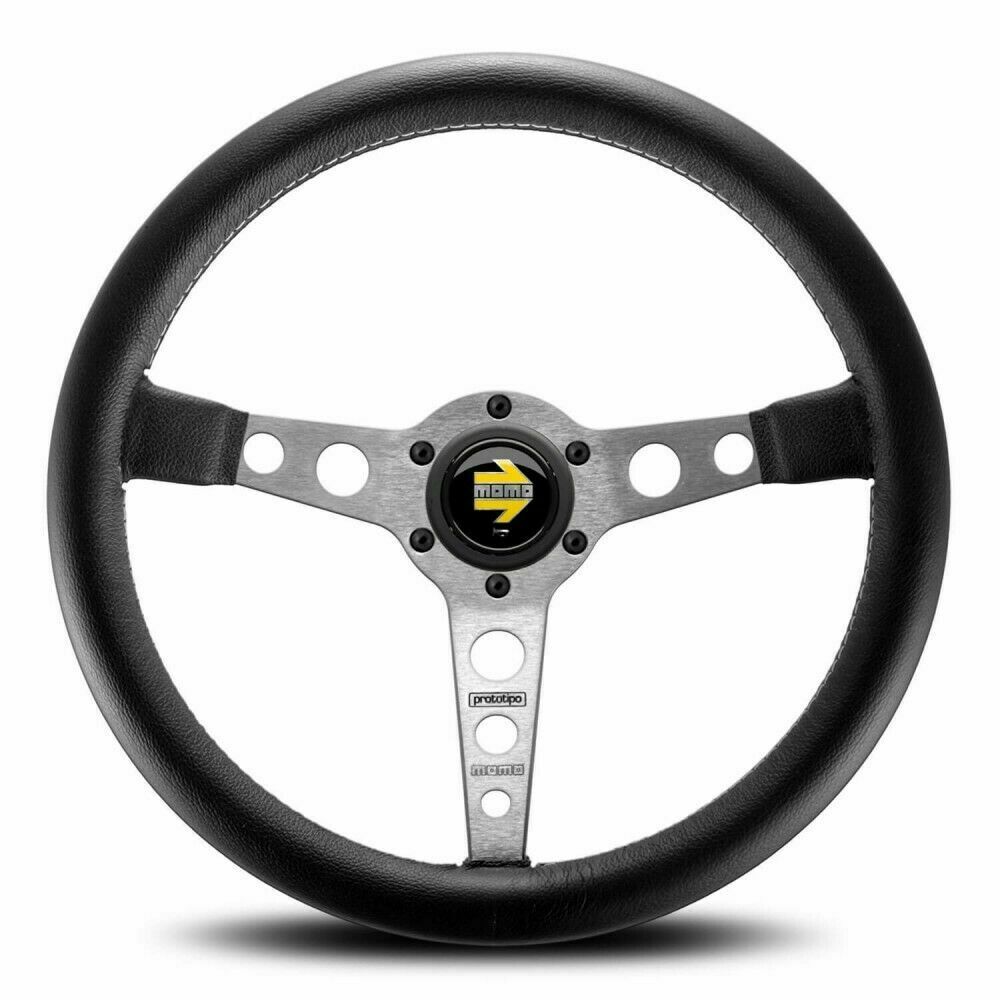MOMO Prototipo Silver Spokes Black Leather 350mm Steering Wheel