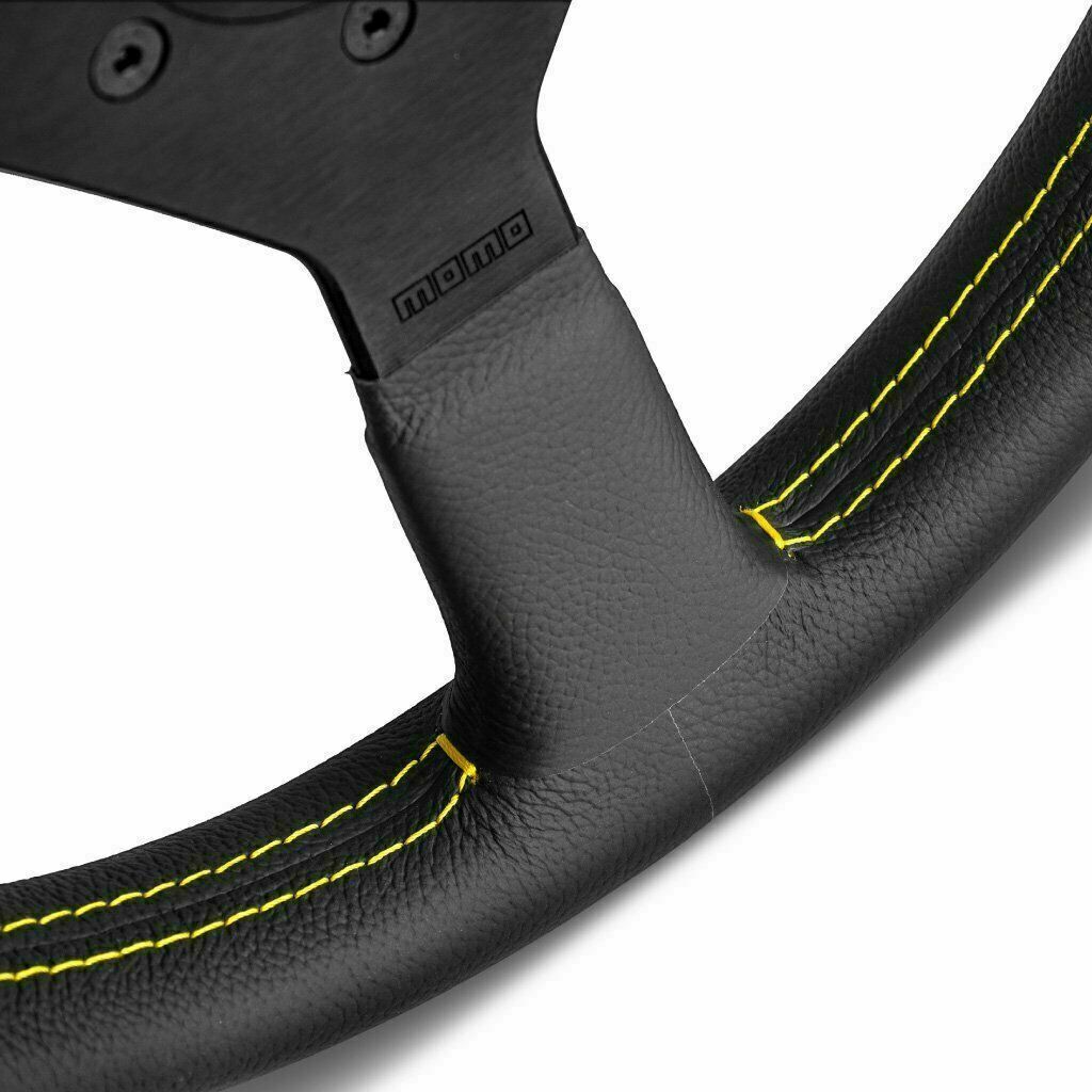 MOMO Montecarlo Black Leather With Yellow Stitching 350mm Steering Wheel