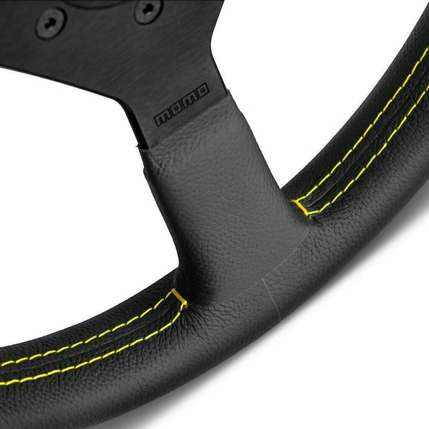 MOMO Montecarlo Black Leather With Yellow Stitching 350mm Steering Wheel