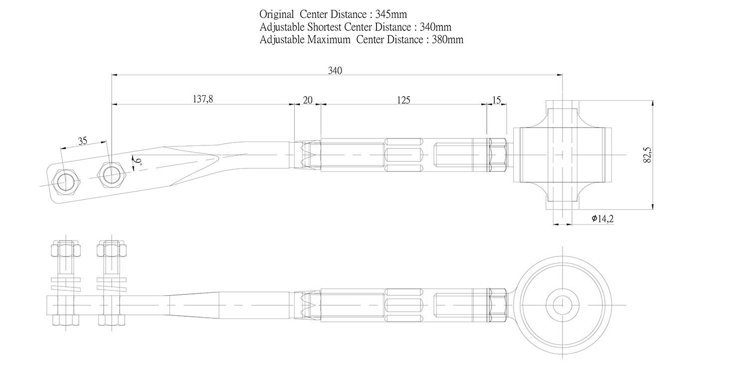 HARDRACE FRONT TENSION/CASTER ROD NISSAN, SKYLINE, R32 GTR, R33, R34 GTT AWD
