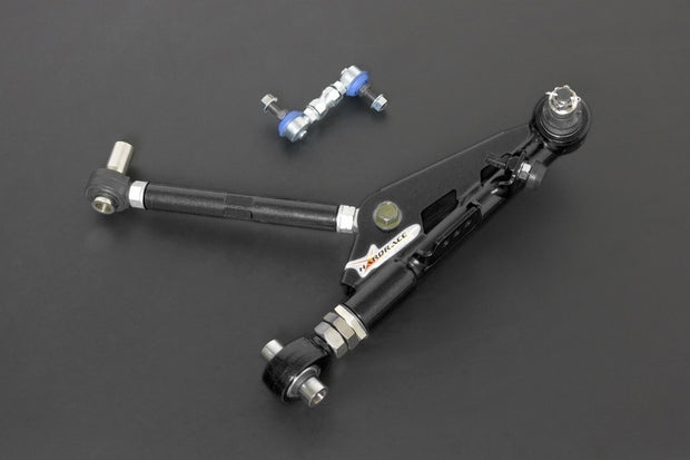 HARDRACE PILLOW BALL V2 FRONT ADJUSTABLE LOWER CONTROL ARM W/ SWAY BAR LINK BLACK NISSAN SILVIA 200SX S14/S15, SKYLINE R32 GTS-T