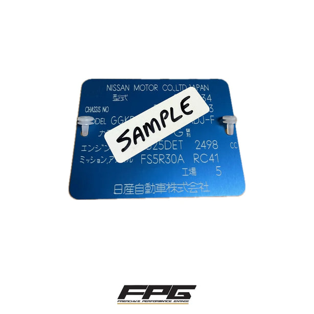 FPG Blue Suits Nissan Skyline R31 R32 R33 R34 GT-R and Other Models ID Plate Vin