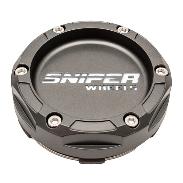 Sniper Wheels Matt Gun Metallic Centre Cap White Lettering