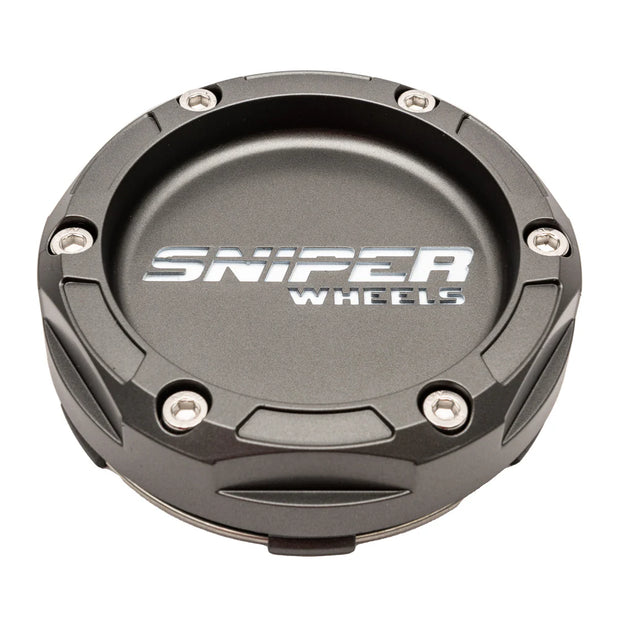 Sniper Wheels Matt Gun Metallic Centre Cap White Lettering