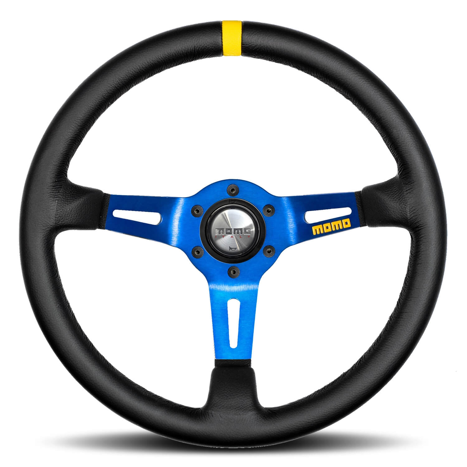 MOMO MOD 08 Black Blue Leather Steering Wheel 350mm