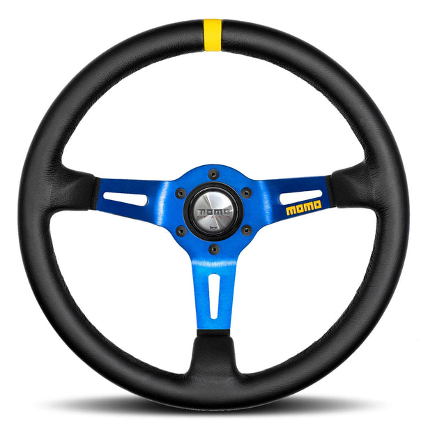 MOMO MOD 08 Black Blue Leather Steering Wheel 350mm