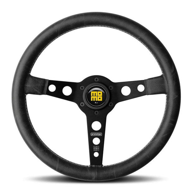 MOMO Heritage Prototipo Black Spokes Black Leather 350mm Steering Wheel