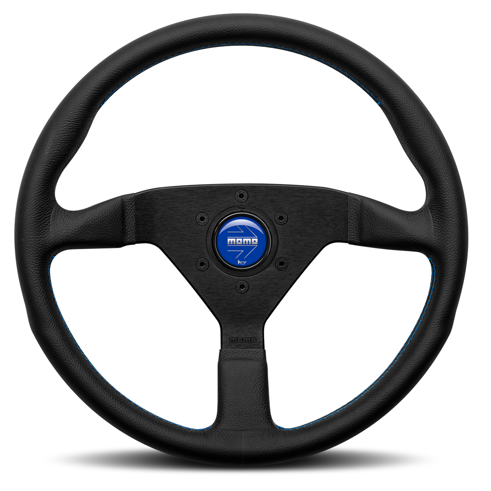 MOMO Montecarlo Black Leather With Blue Stitching 350mm Steering Wheel