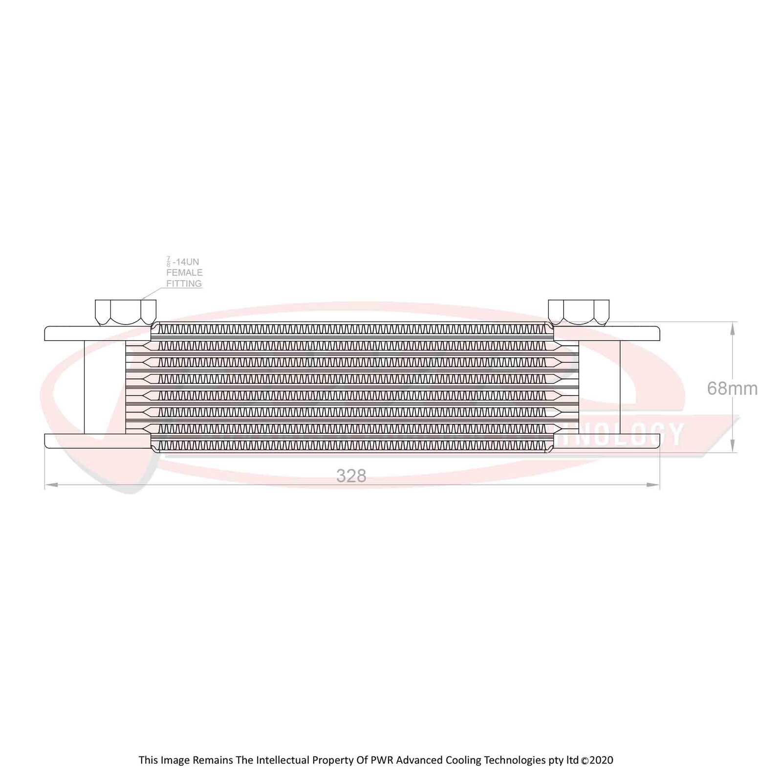 PWR Engine Oil Cooler - Plate & Fin 280 x 69 x 37mm (7 Row)