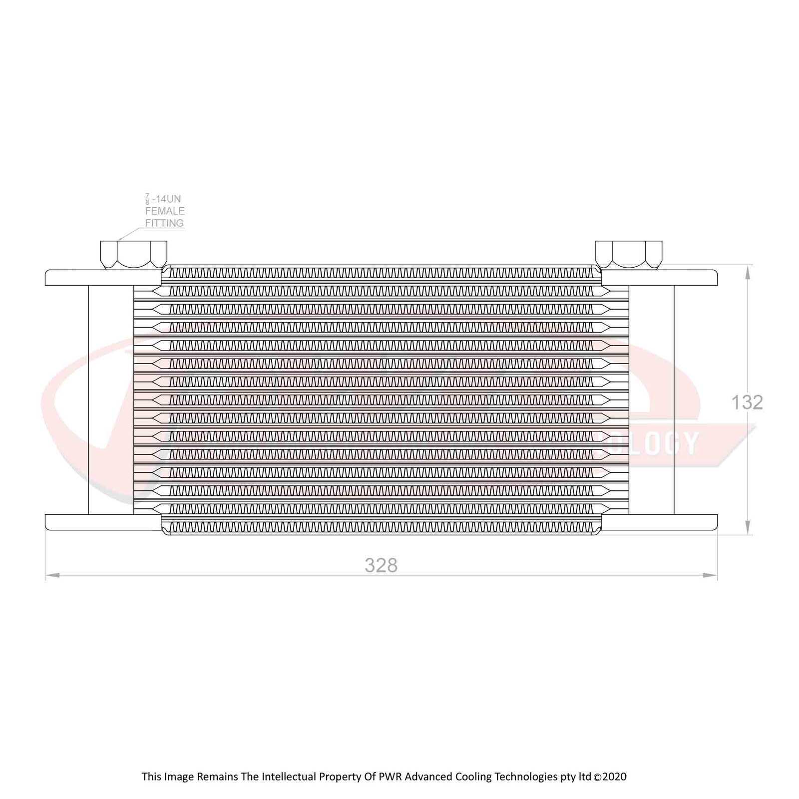 PWR Engine Oil Cooler - Plate & Fin 280 x 127 x 37mm (14 Row) kit (includes fittings)