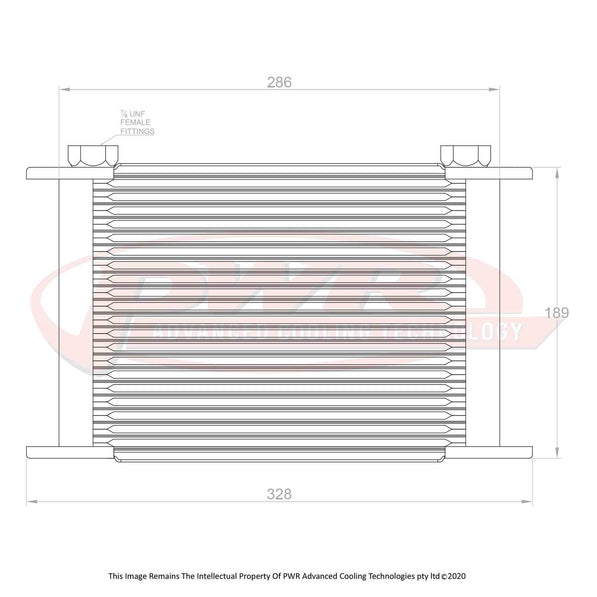 PWR Engine Oil Cooler - Plate & Fin 280 x 189 x 37mm (21 Row) kit (includes fittings)