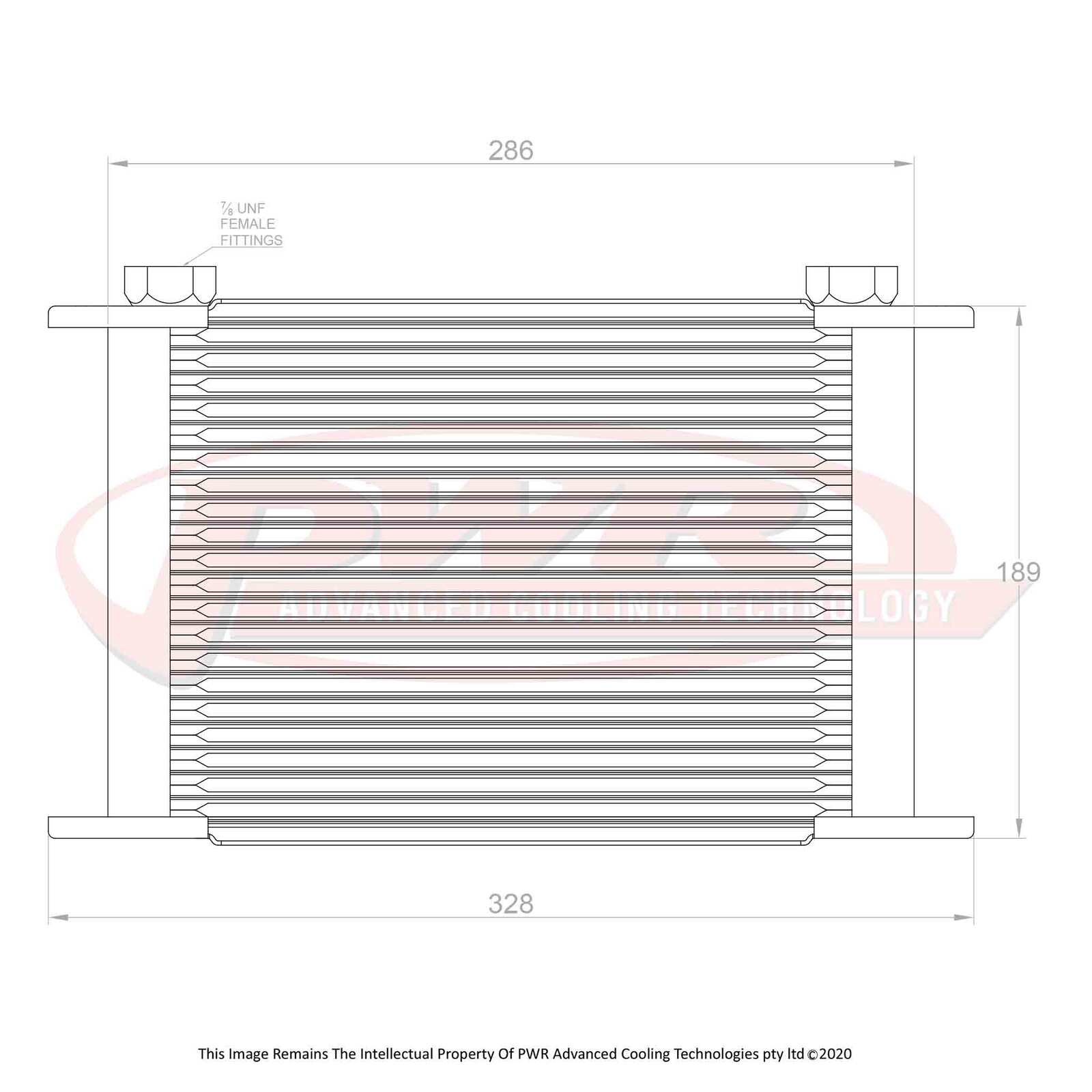 PWR Engine Oil Cooler - Plate & Fin 280 x 189 x 37mm (21 Row) with 9