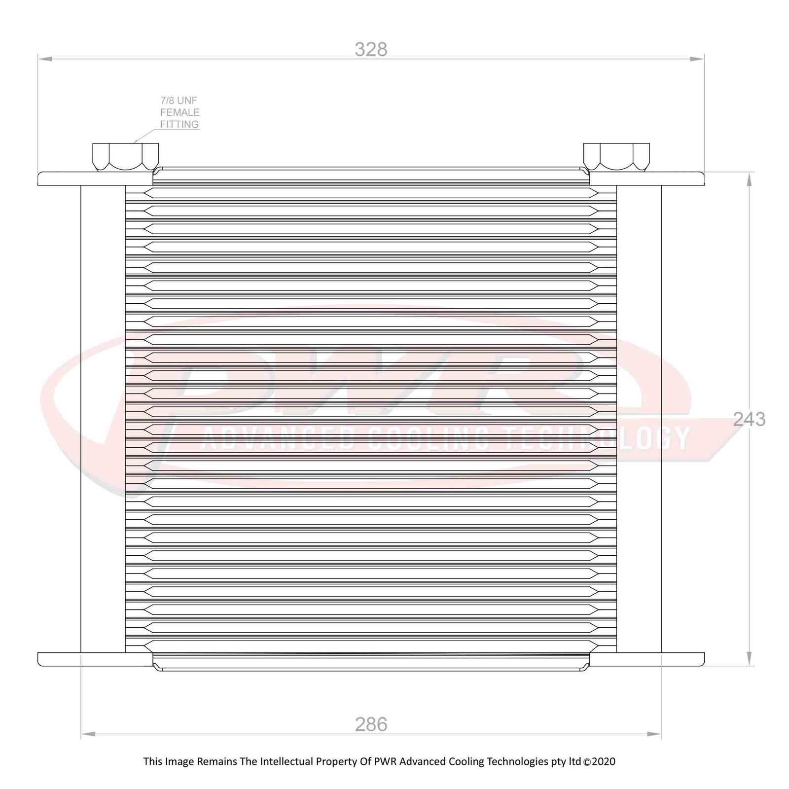 PWR Engine Oil Cooler - Plate & Fin 280 x 256 x 37mm (28 Row) Kit (Includes Fittings)