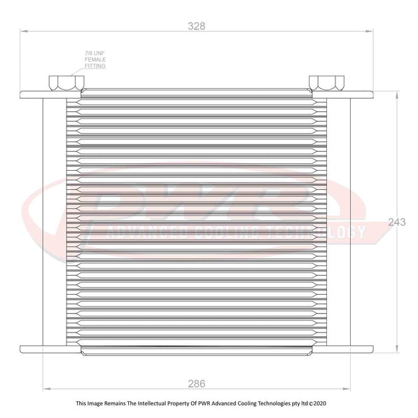 PWR Engine Oil Cooler - Plate & Fin 280 x 256 x 37mm (28 Row) with 9