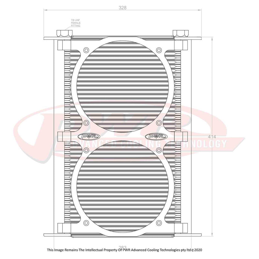 PWR Engine Oil Cooler - Plate & Fin 280 x 419 x 37mm (48 Row) mounts for dual 8" SPAL fans