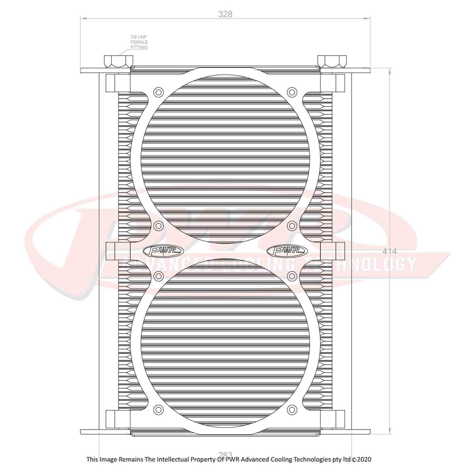 PWR Engine Oil Cooler - Plate & Fin 280 x 419 x 37mm (48 Row) mounts for dual 8