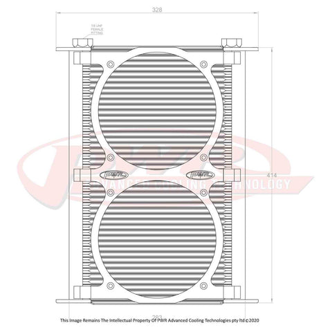 PWR Engine Oil Cooler - Plate & Fin 280 x 419 x 37mm (48 Row) mounts for dual 8" SPAL fans
