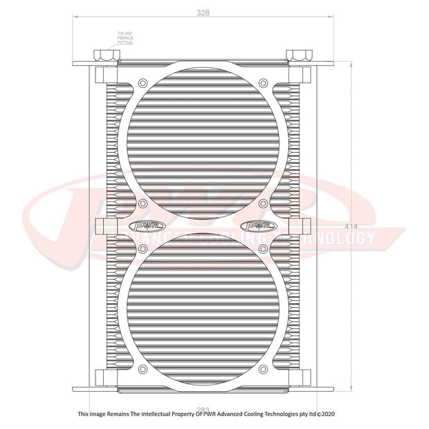 PWR Engine Oil Cooler - Plate & Fin 280 x 419 x 37mm (48 Row) mounts for dual 8" SPAL fans