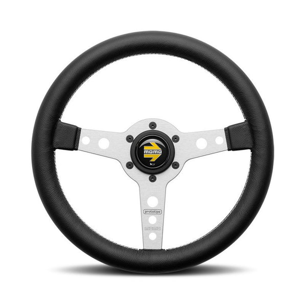 MOMO Prototipo Silver Spokes Black Leather 320mm Steering Wheel
