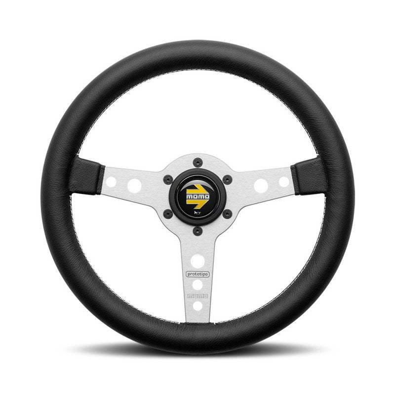 MOMO Prototipo Silver Spokes Black Leather 320mm Steering Wheel