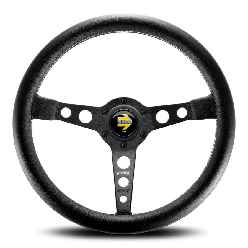 MOMO Prototipo Black Spokes Black Leather 350mm Steering Wheel